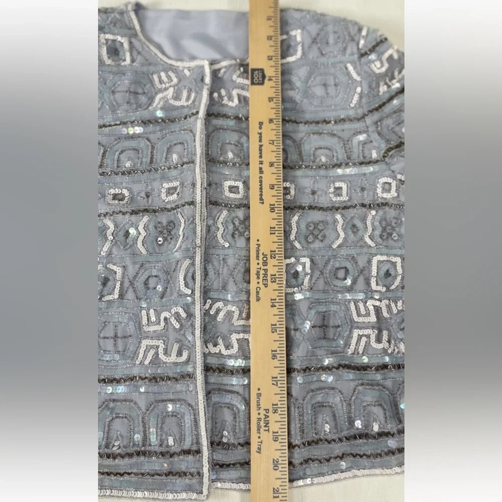 Vintage Beaded Evening wear ladies sequined jacket Coat Blazer Sky‎ Blue Amazing - Picture 9 of 16